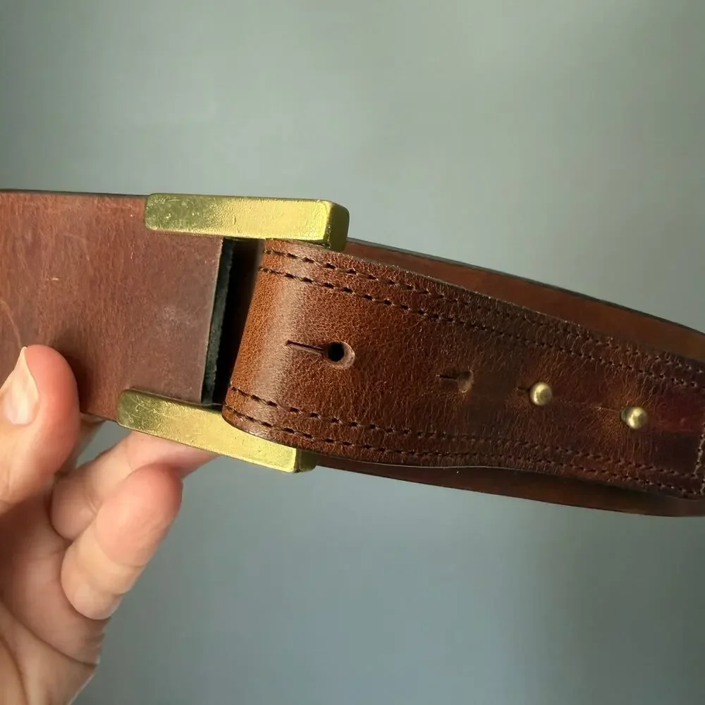 Banana Republic Genuine Italian Leather Belt Brown Brass Buckle Small